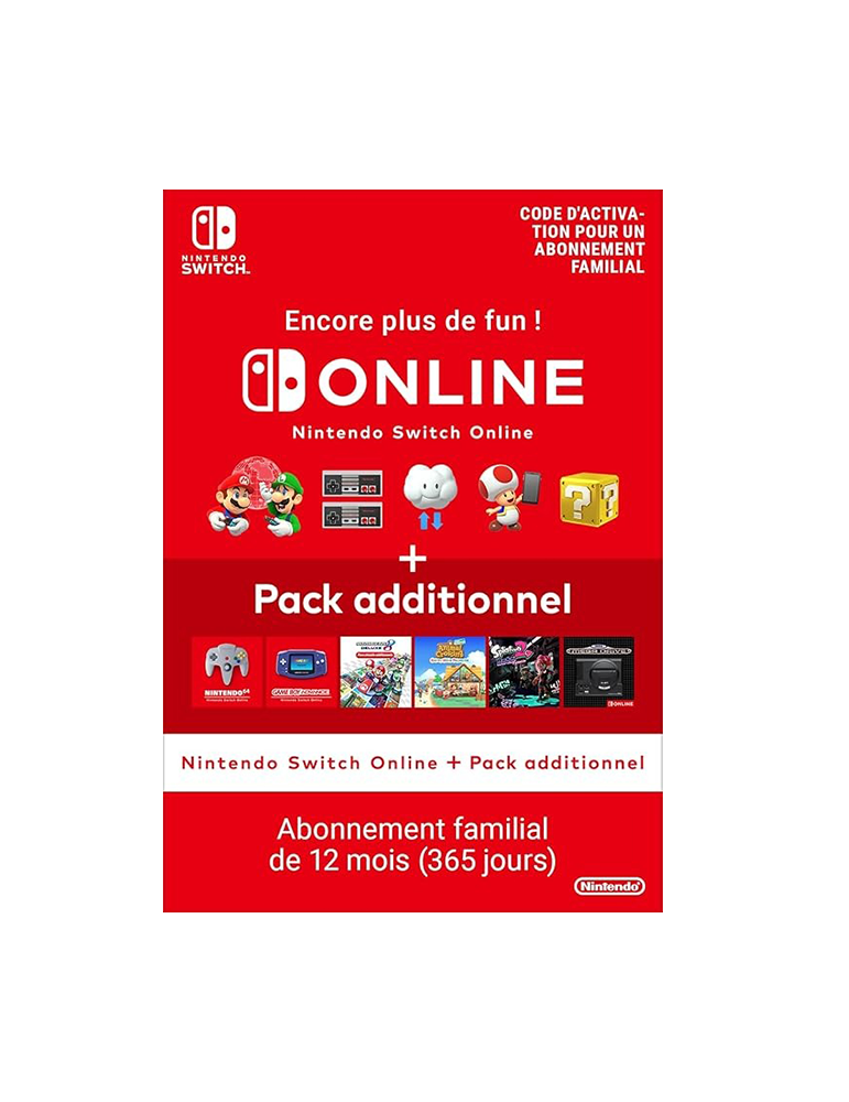 Abonnement familial Nintendo Switch Online + Pack additionnel - 12 Mois - FR