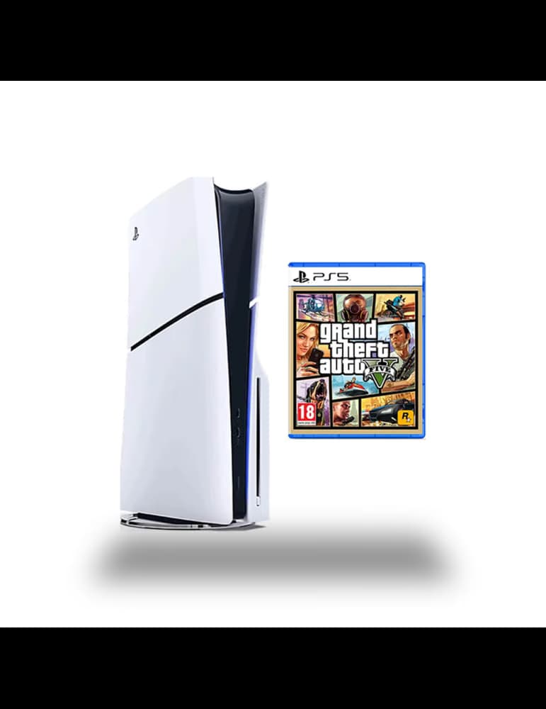 Console Sony PS5 Standard avec lecteur Blu-ray, blanche, manette DualSense et jeu GTA V