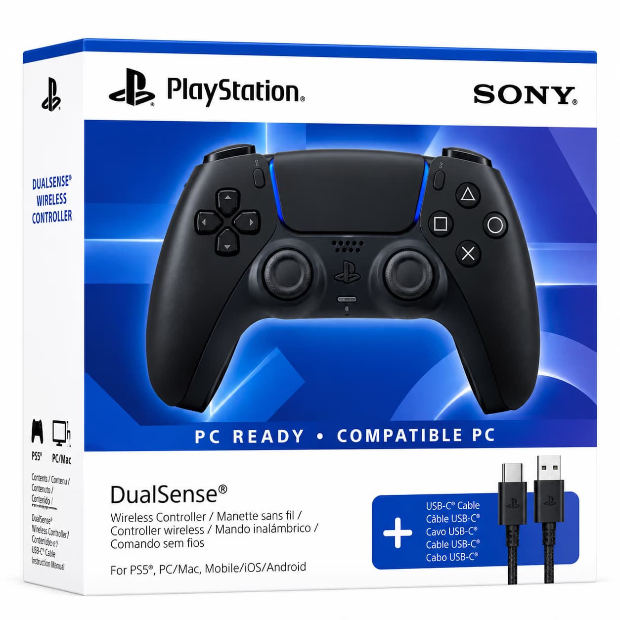 Manette PS5 sans fil DualSense - Midnight Black + Câble USB pour PC