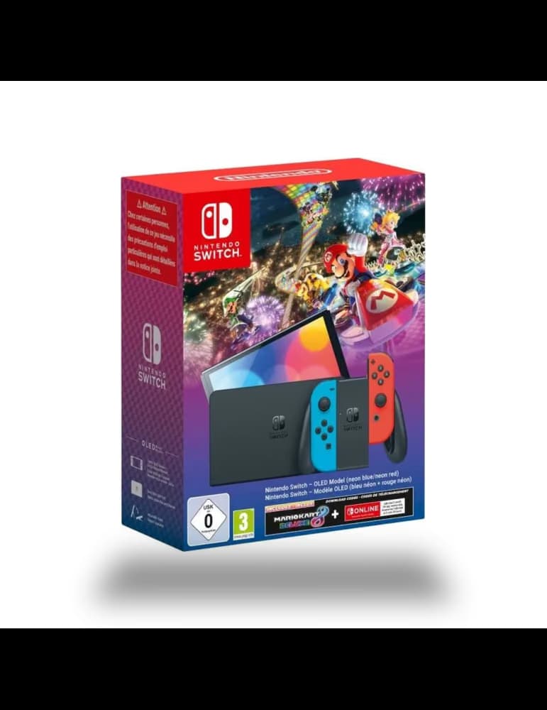 Console Nintendo Switch OLED blanche avec pack Mario Kart 8 Deluxe