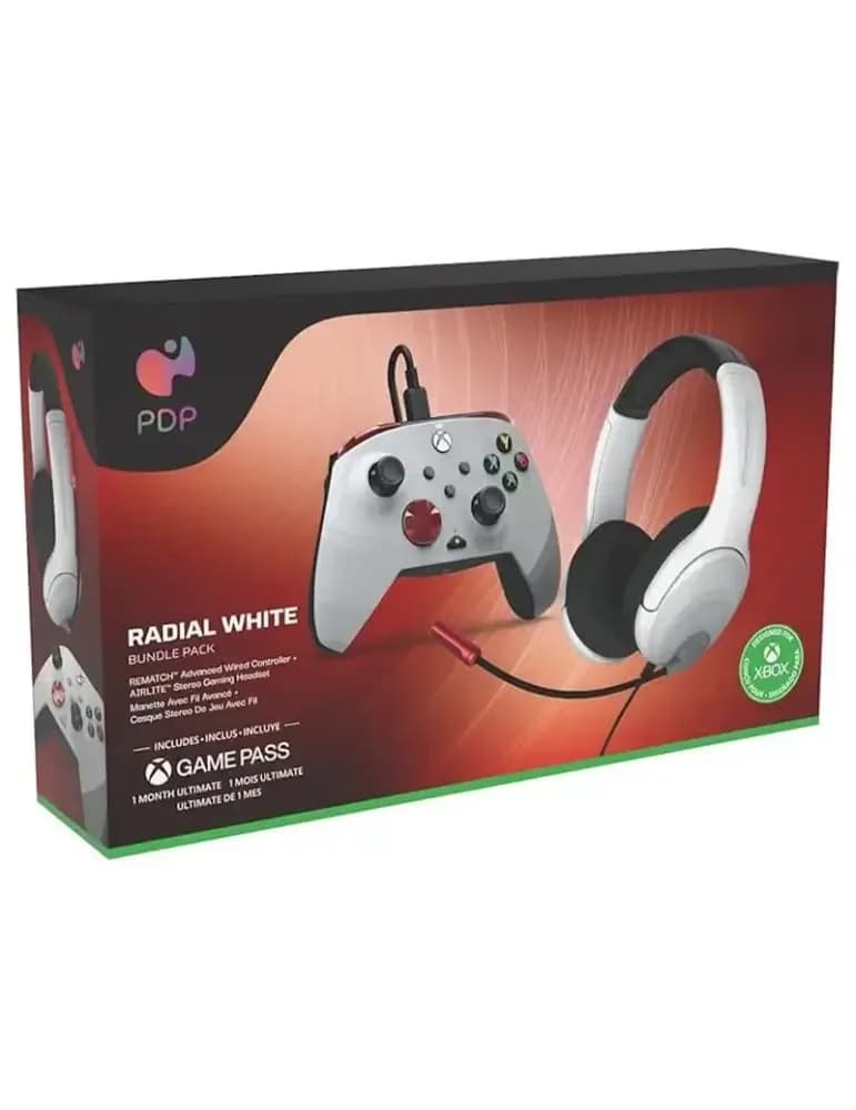 Manette PDP Radial filaire USB blanche compatible Xbox Series X|S, Xbox One et PC
